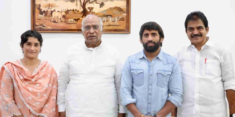 Vinesh Phogat, Bajrang Punia join Congress after meeting party chief Kharge