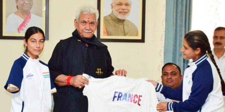 LG Manoj Sinha felicitates paris paralympics medallists Sheetal, Rakesh Kumar