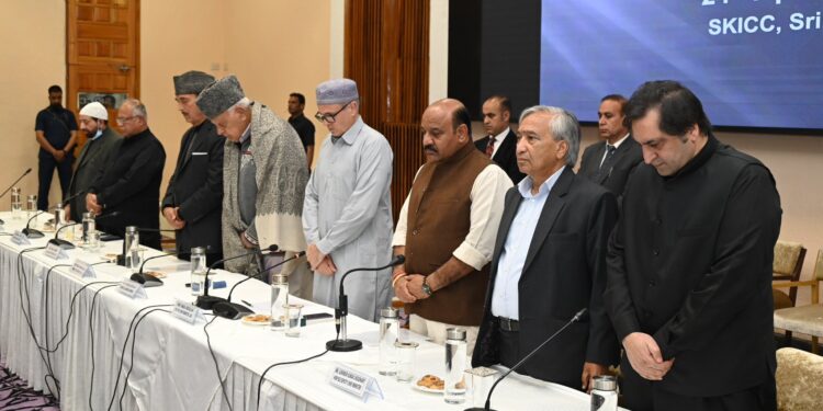 A two-minute silence was observed at the start of today’s All-Party Meeting in Srinagar