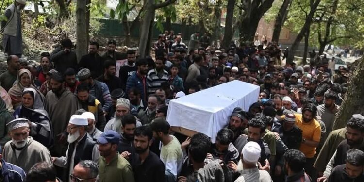 The funeral of Adil Hussain Shah, who was killed in the recent terror attack at Baisaran in Pahalgam