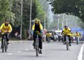 Participants took part in the ‘Pedal Through Paradise’ cycle race, organized by J&K Police on the banks of Dal Lake in Srinagar.