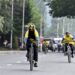 Participants took part in the ‘Pedal Through Paradise’ cycle race, organized by J&K Police on the banks of Dal Lake in Srinagar.